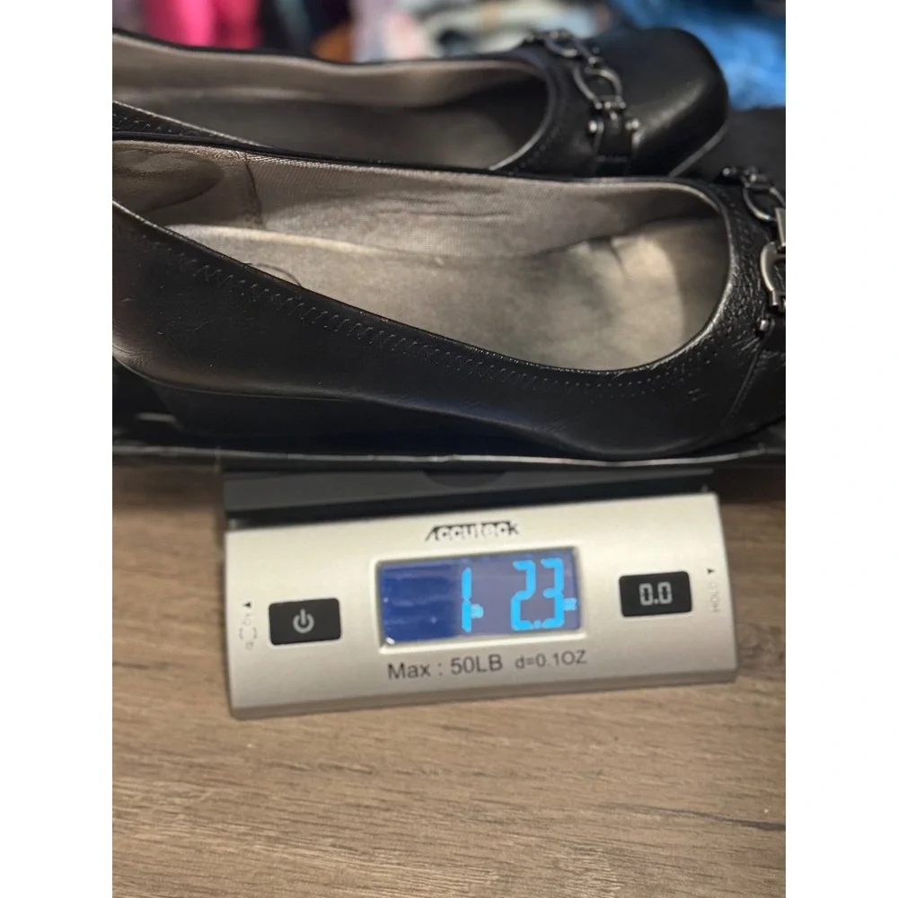 LifeStride Simply Comfort‎ Black faux Leather Square Toe Wedge Heels Women's  8W
